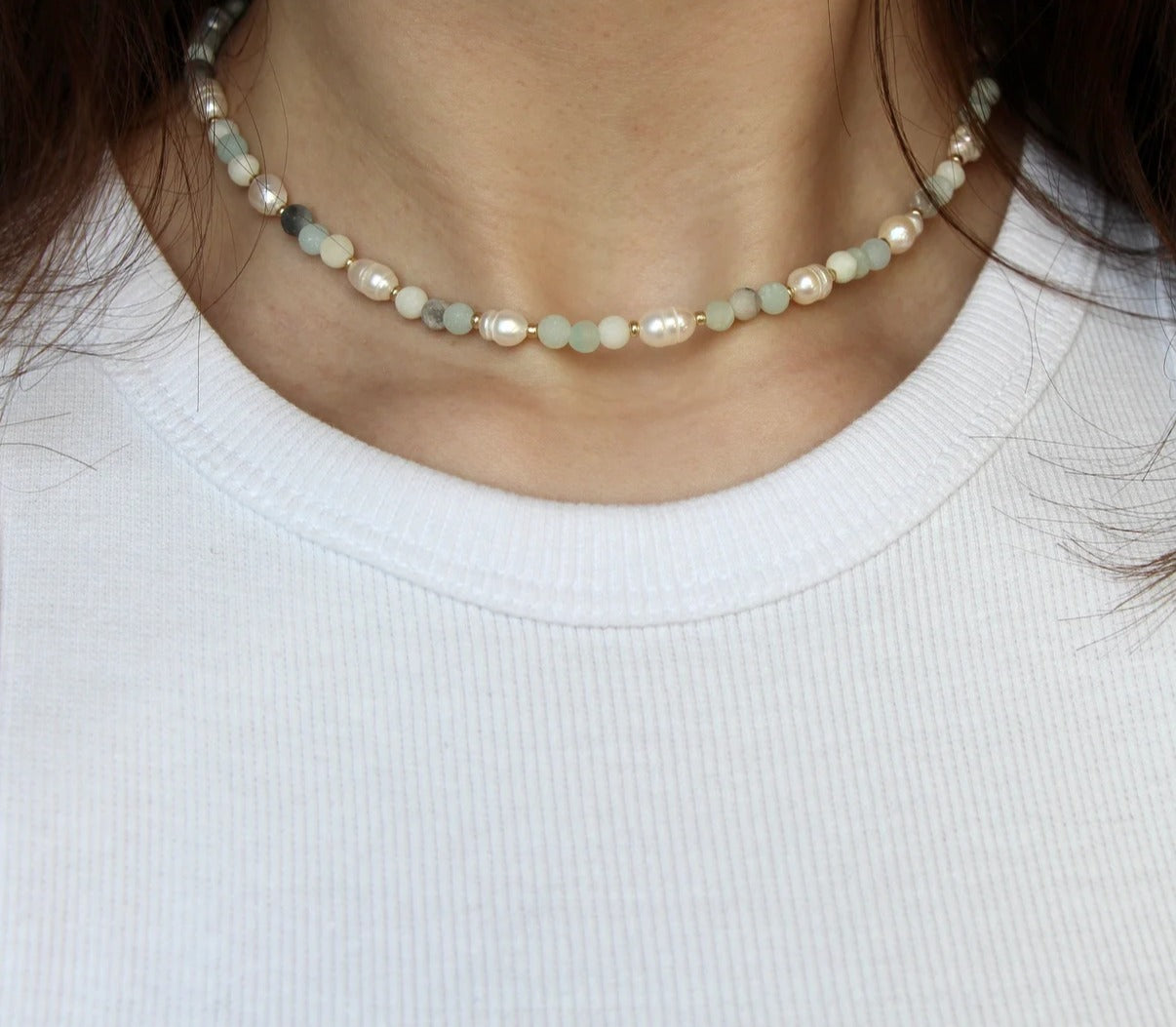 Handmade necklace made of real semi-precious stone and freshwater pearls Crystal Jewelry Cluster Necklace