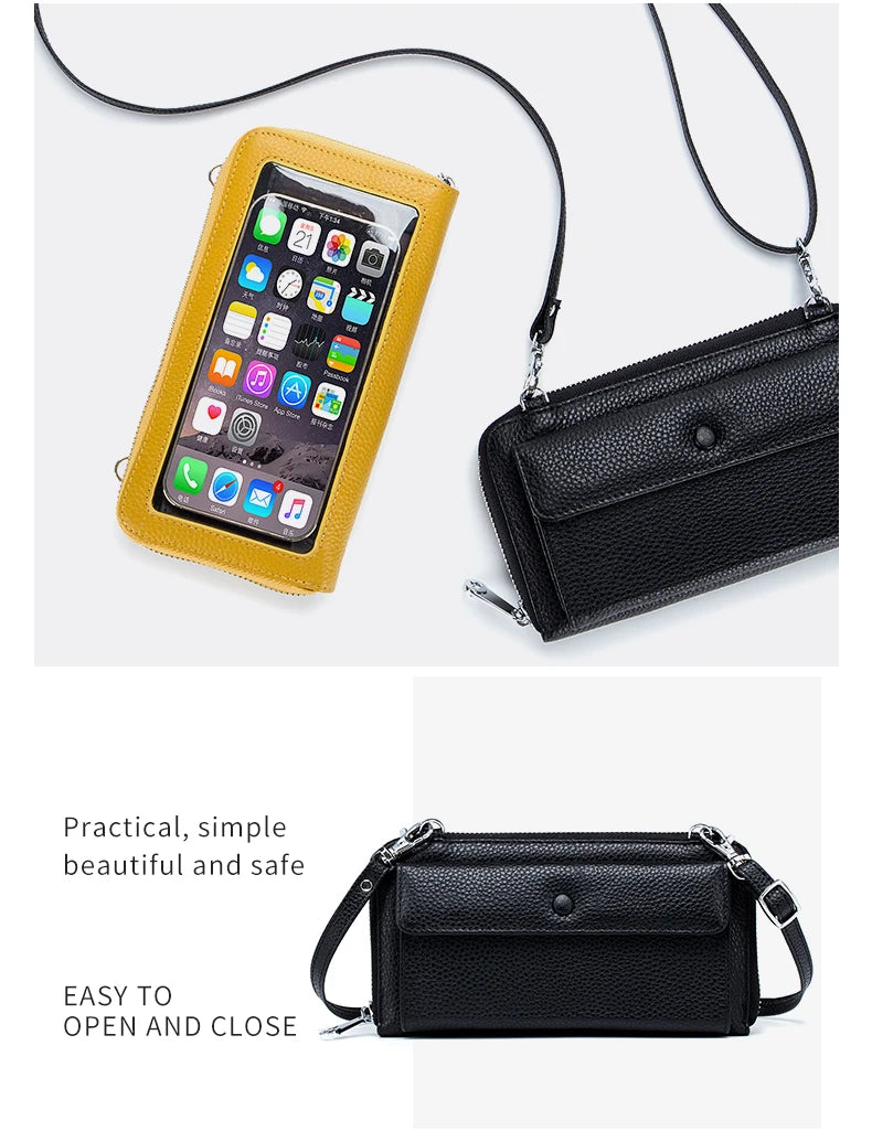 New Women Handbags Female Genuine Leather Shoulder Bags Multi Functional Large Capacity Crossbody Bags Touch Screen Phone Bag