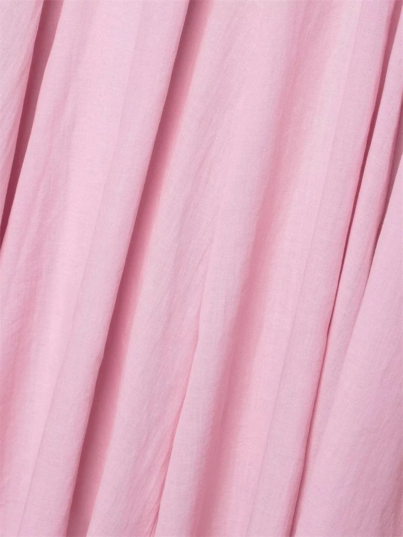 Women's Skirt New Summer 2025 Pink Pleated Midi Skirt A hem looks slim Casual and versatile Fresh and fashionable