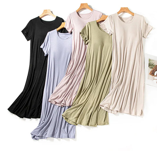 Women's Nightie New Modal Short Sleeve Home Wear Nightdress Casual Chest Pad Comfort Summer Nightgown Female Nightwear Dress