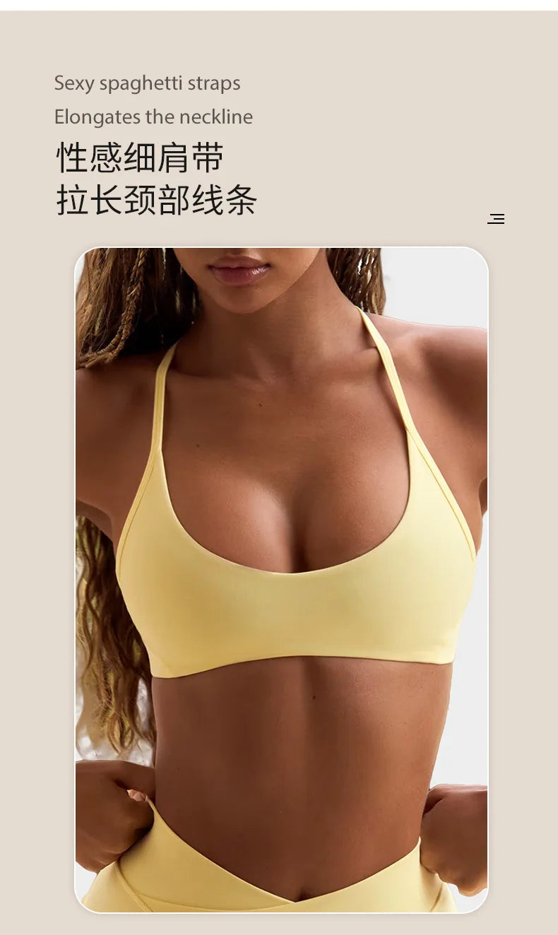Women's Yoga Suit High Elasticity Naked Breathable Elastic Cross Waist Shorts Hanging Neck Bra Beautiful Back Gym Exercise Set