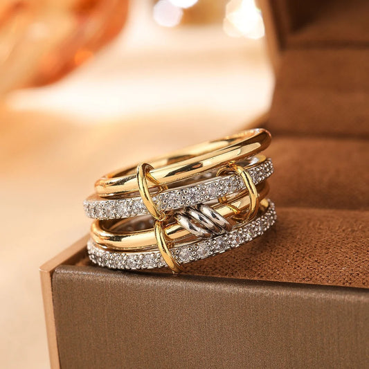 A Four-Ring Two-Color Copper Ring, Simple And Non-Fading, Fashionable Ins Series