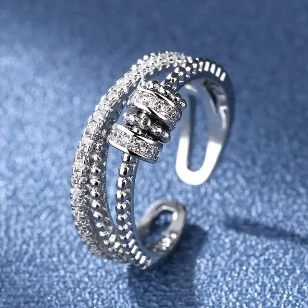 AAA Zircon Simple Geometric Ring Elegant Women's Daily Work Opening Adjustable Rings for Women Bridal Engagement Jewelry Gift
