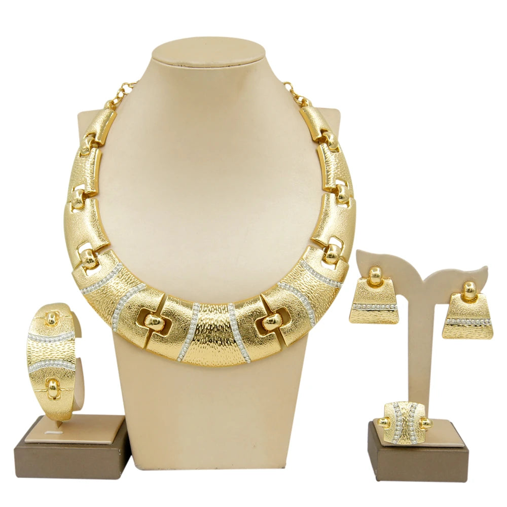 Woman Jewelry Set Italy Dubai Gold Plated Round Necklace Simple Style Earrings Bracelet Women Gift Bijoux