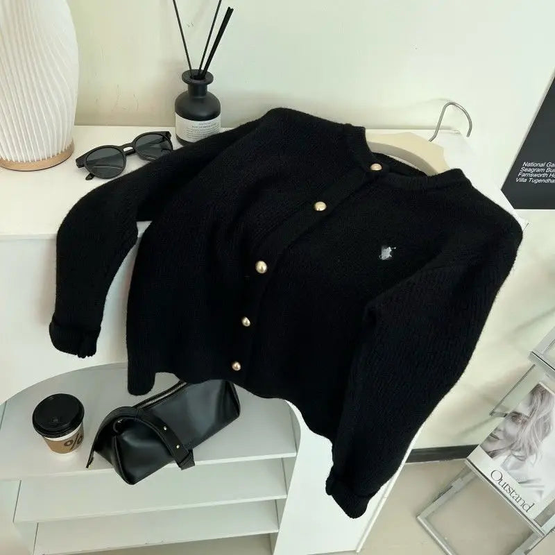 Sweater Pony Embroidered Sweater Jacket Autumn and Winter Temperament Sweater Cardigan French Style Versatile Top