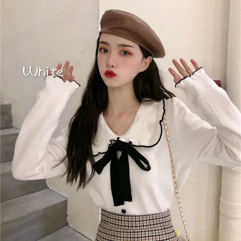 Woman Sweaters Femme Chandails Women's Doll Collar Knitted Top Sweater Autumn and Winter Pull Hiver