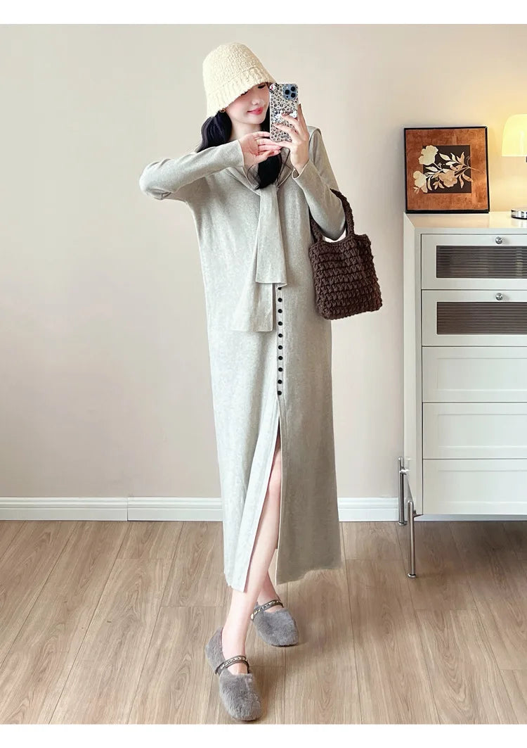 Maternity Dress for Pregnant Women  Knit Sweater Dress Cozy Loose Fit Elegant Autumn Pregnancy Outfit with Relaxed Vibes