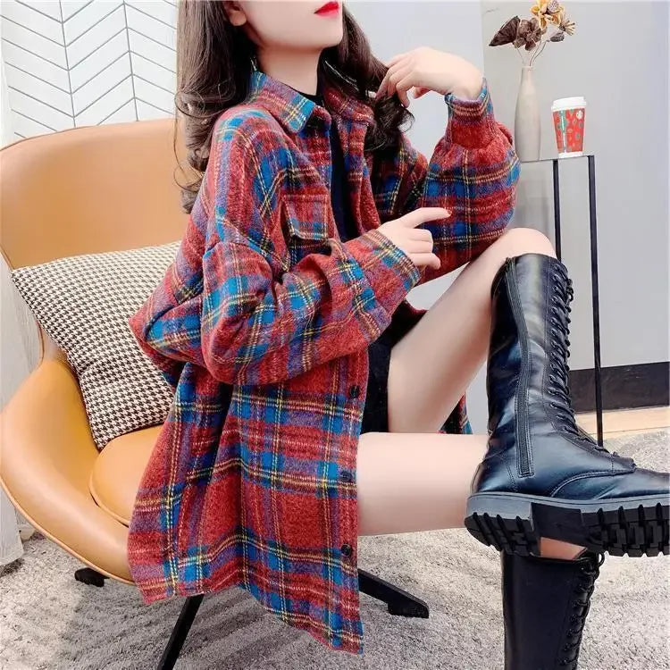 Jacket for Women Check Spring Autumn Vintage Coats Woman 2025 Trend Luxury Long Sleeve Casual Clothing Promotion Youthful Offer