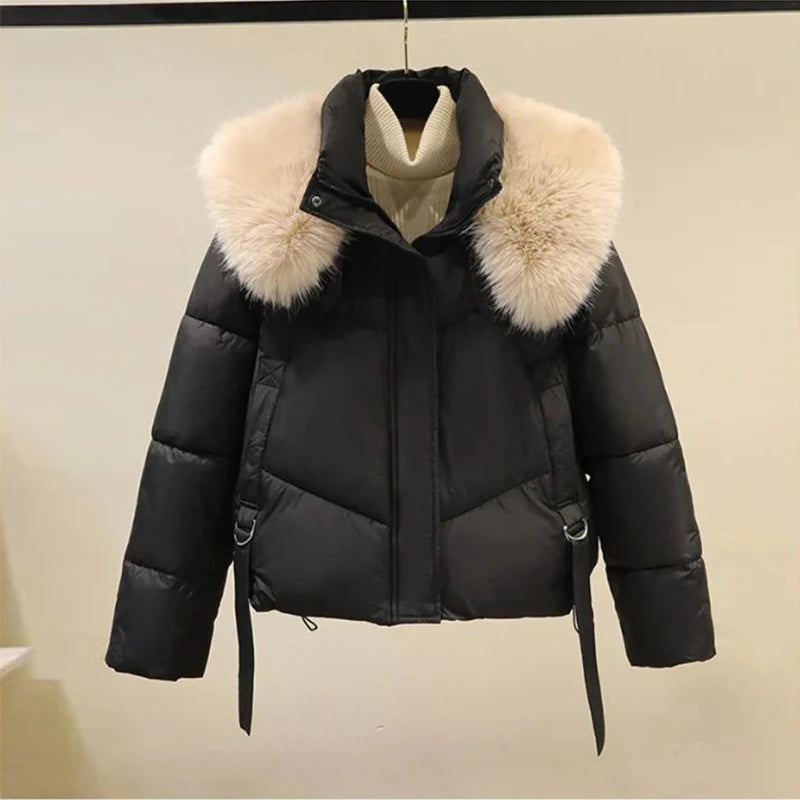 Winter Cotton Jacket For Women Solid Color Loose Simple Long Sleeved Warm Thick Jacket Fashion Lapel Pocket Long Sleeves Coat