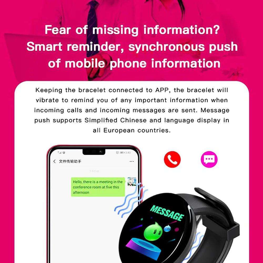 2025 New D18 Smart Watch Heart Rate Monitor Men's Women's Smartwatch Round Fitness Digital Watches for Men Women Band Bracelet