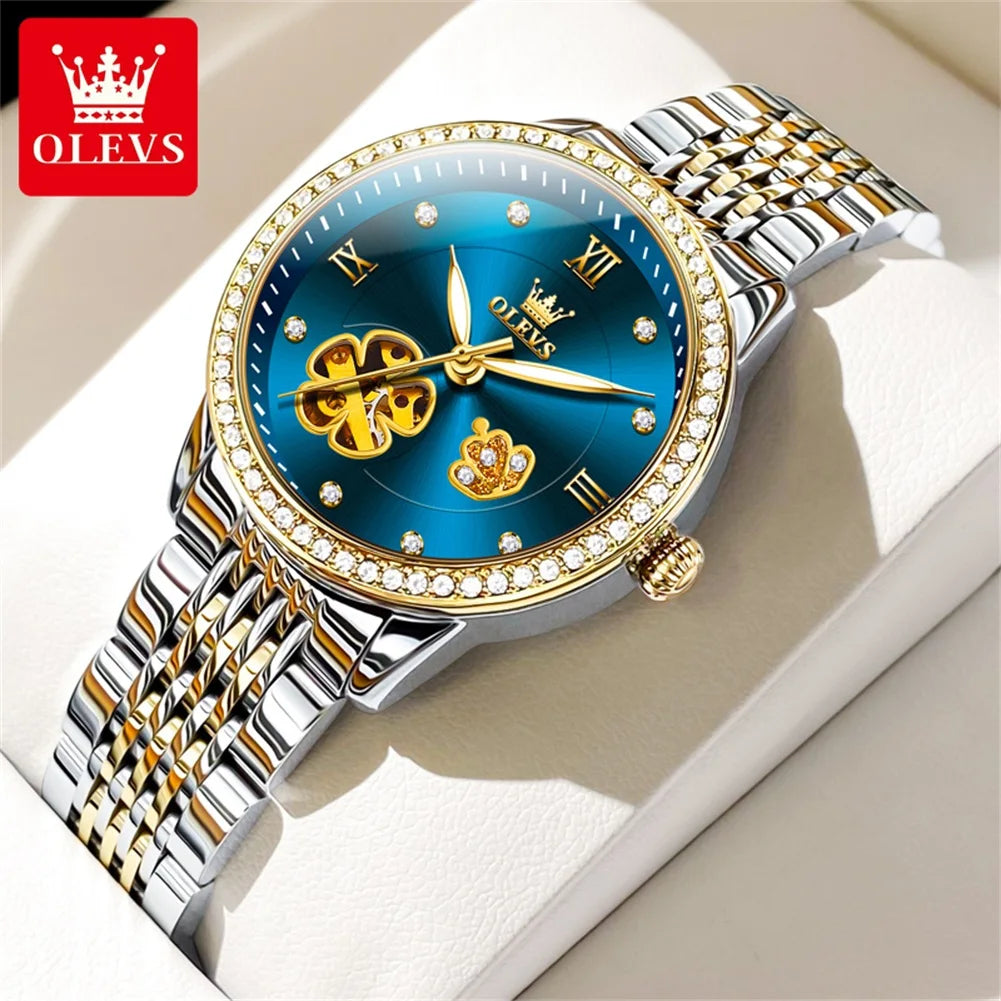 OLEVS 6706 Woman Watch Hollowed Flower Automatic Mechanical Wristwatch for Women Elegant Luxury Brand Ladies Waterproof Watches
