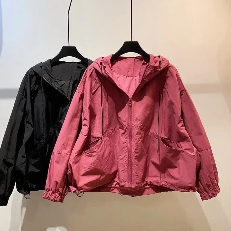 Jackets Women Hooded Summer Sun-proof Zipper Coats Thin Loose See Through Outerwear Breathable Outwear Lightweight Clothes