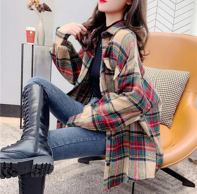 Jacket for Women Check Spring Autumn Vintage Coats Woman 2025 Trend Luxury Long Sleeve Casual Clothing Promotion Youthful Offer