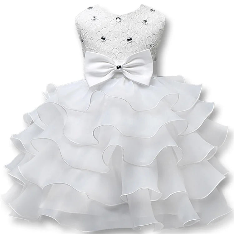 Girls Elegant Dresses Flower Tutu Cake Dress Baby Gown Vestidos Wedding Party Kids Clothes Birthday Ceremonial Baptism Ball Gown