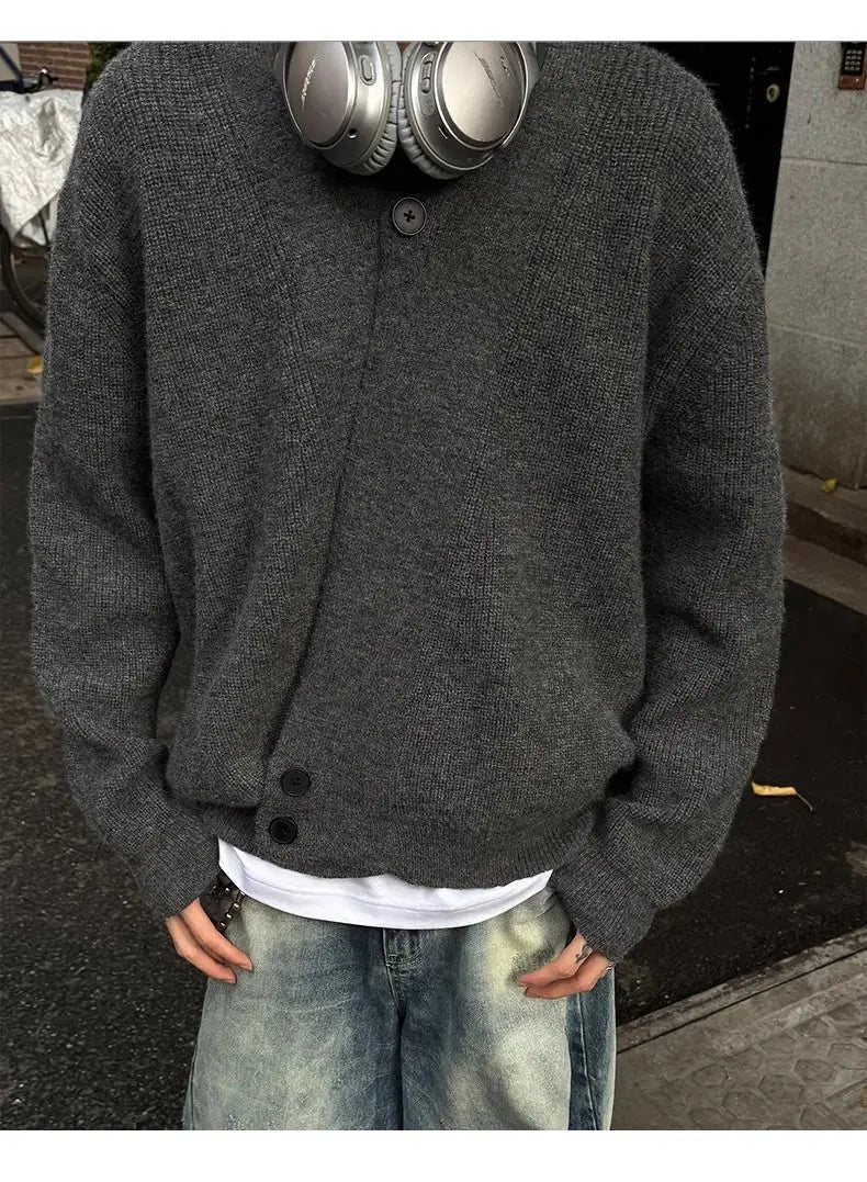 Sweater and Sweater Jacket Men's Autumn Cardigan Solid Color Versatile Relaxed Lazy and High-end Top Couple's Jacket