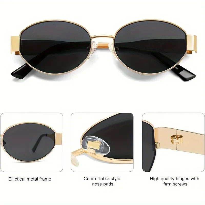 New Trendy Oval Sunglasses for Women Luxury Metal Frame Sun Glasses Ladies Classic Vintage Round Shades Unisex ﻿