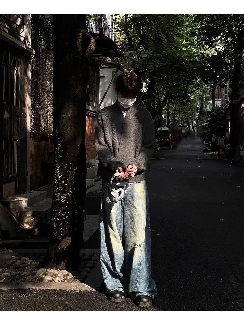 Sweater and Sweater Jacket Men's Autumn Cardigan Solid Color Versatile Relaxed Lazy and High-end Top Couple's Jacket