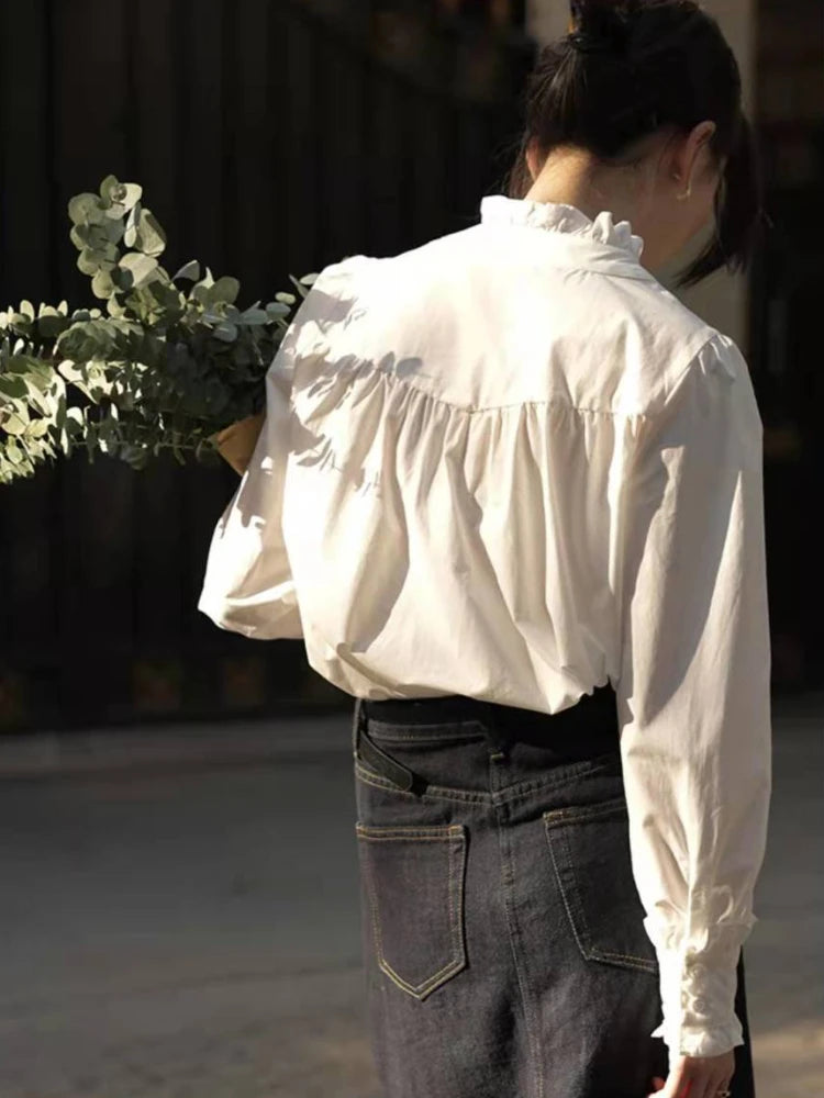 Shirts Women Temperament Design Tender Retro Sweet Korean Style Femme Ins Fashion Pure Spring All-match Daily Leisure Minimalist