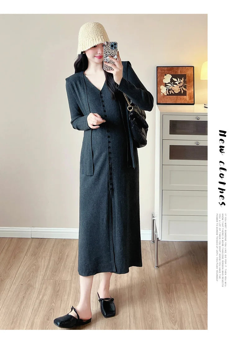 Maternity Dress for Pregnant Women  Knit Sweater Dress Cozy Loose Fit Elegant Autumn Pregnancy Outfit with Relaxed Vibes