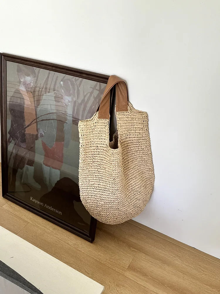 Handmade Woven Beach Bags For Women Handbag Large Capacity Travel Shoulder Bag Bohemian Straw Bag Vacation Shopper Tote Clutch