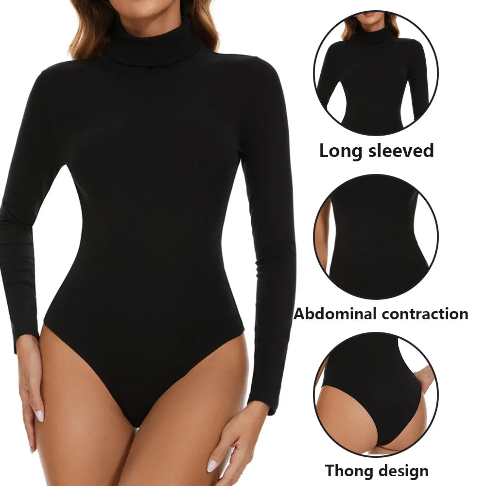 High Neck Bodysuit Women's Long Sleeved Shapewear Tummy Control Body Shaper Sexy Briefs Female Warm Clothing Autumn Winter New