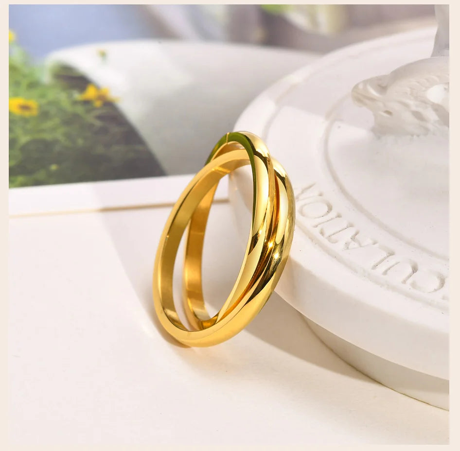 Thin Interlocking Ring for Women, Stainless Steel Set of 2 Circles Ring, Rolling Infinity Jewelry