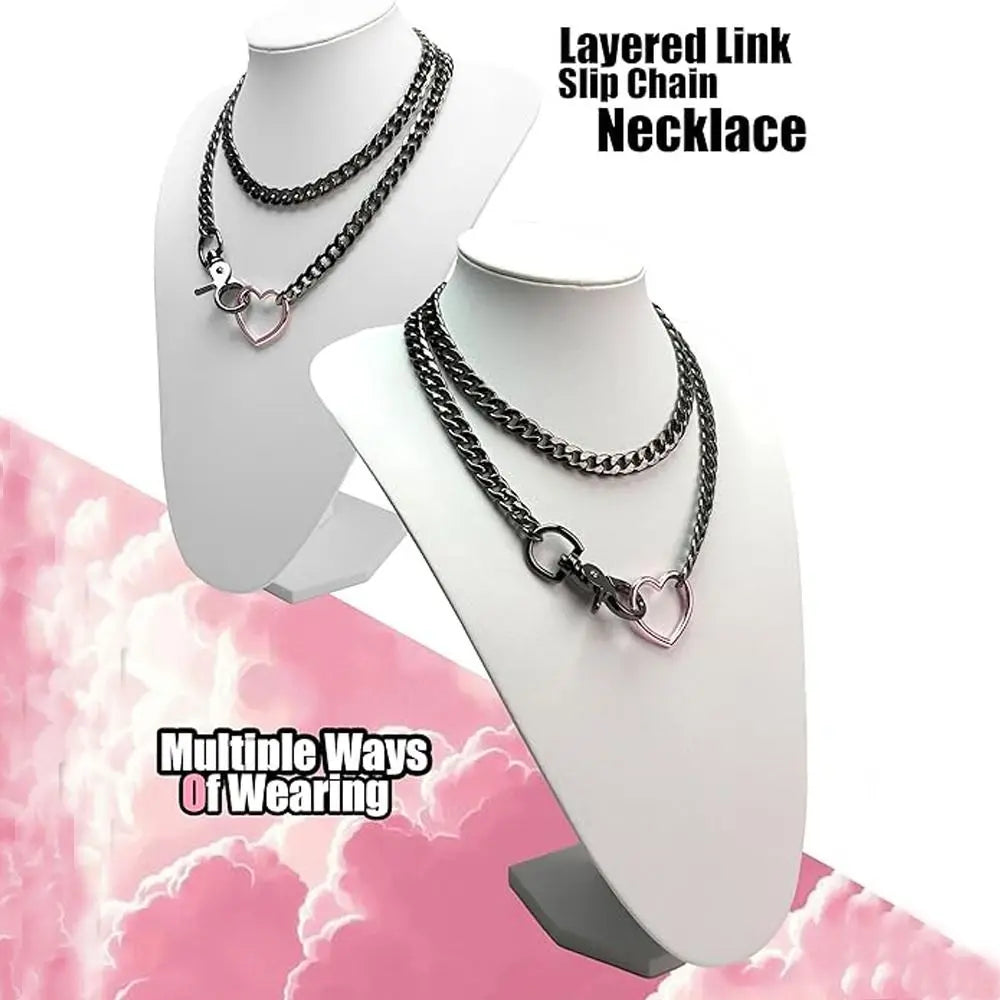 Heart Y-Necklace Link Chain Necklace No Fading Durable Choker with Tail Necklace Scratch Resistant Adjustable