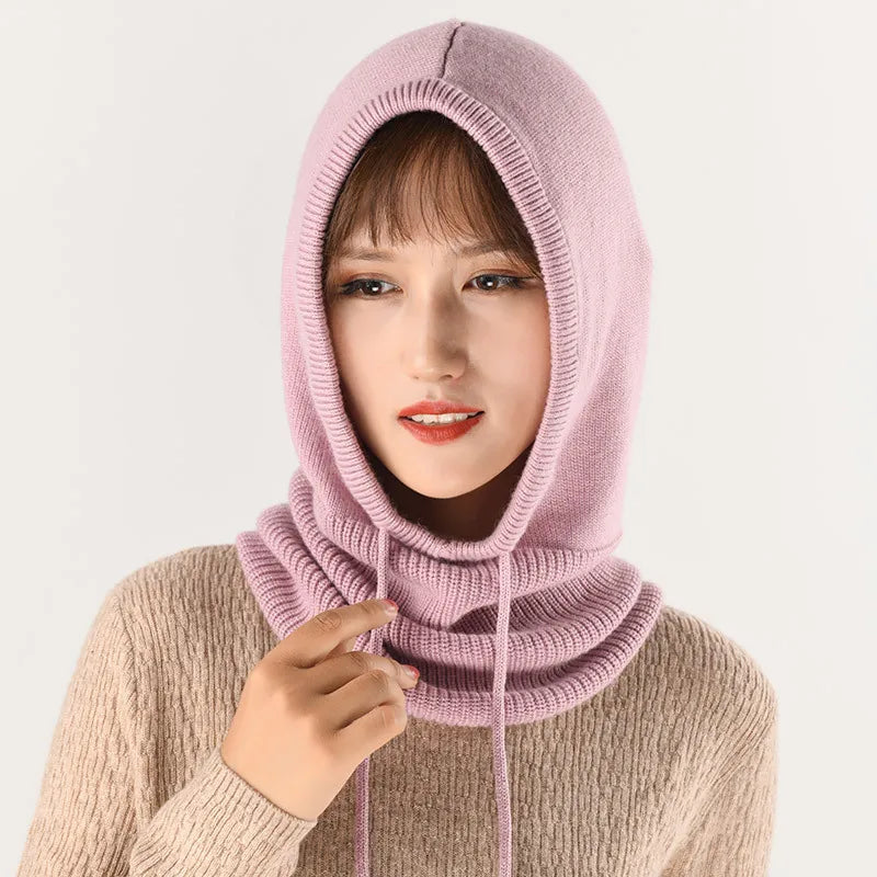 Winter Hats for Women, Wool Blend Hooded Scarf Hat for Girls Balaclava Knit Skull Cap Beanie Hat Neck Gaiters