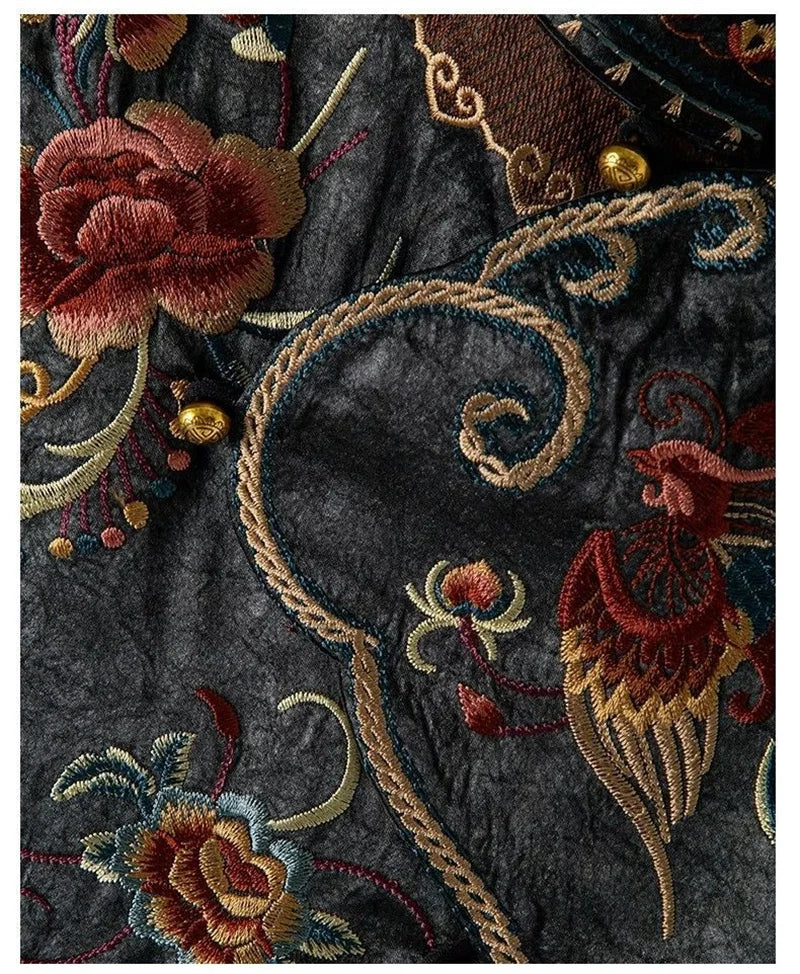 New Outerwear Women's Jackets National Wind Chinese Style Stand Collar Heavy Industry Embroidery Vest new Buckle vest retro top
