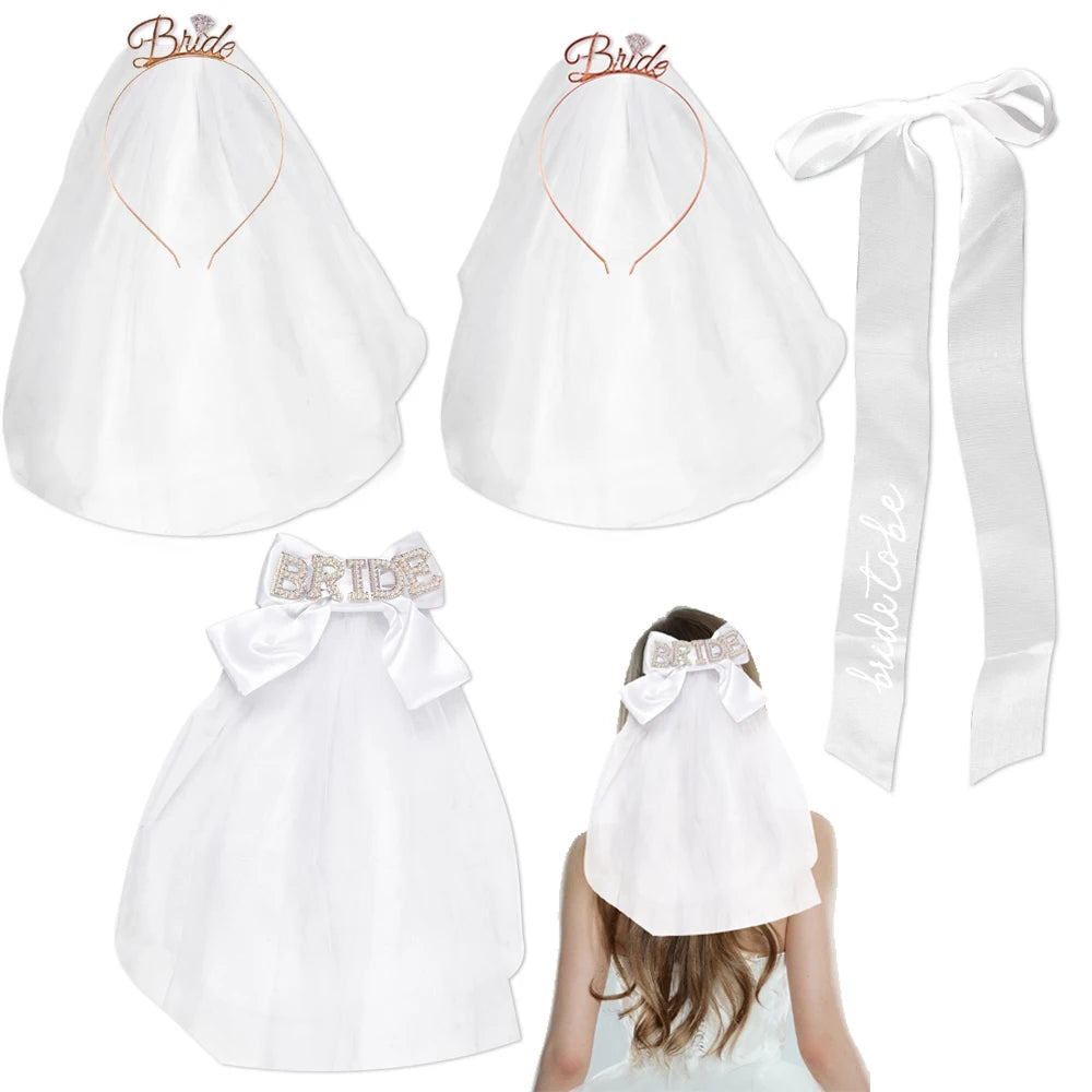 Elegant Bridal Wedding Headdres Bride Headband with Veil Bridal Shower Bride to Be Gift Bachelorette Party Decor Hair Accessorie