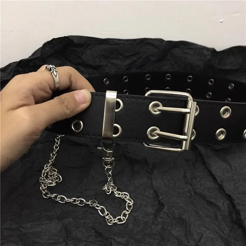 Fashion Alloy Women Belts Chain Luxury for Genuine Leather New Style Pin Buckle Jeans Decorative Ladies Retro Decorative Punk