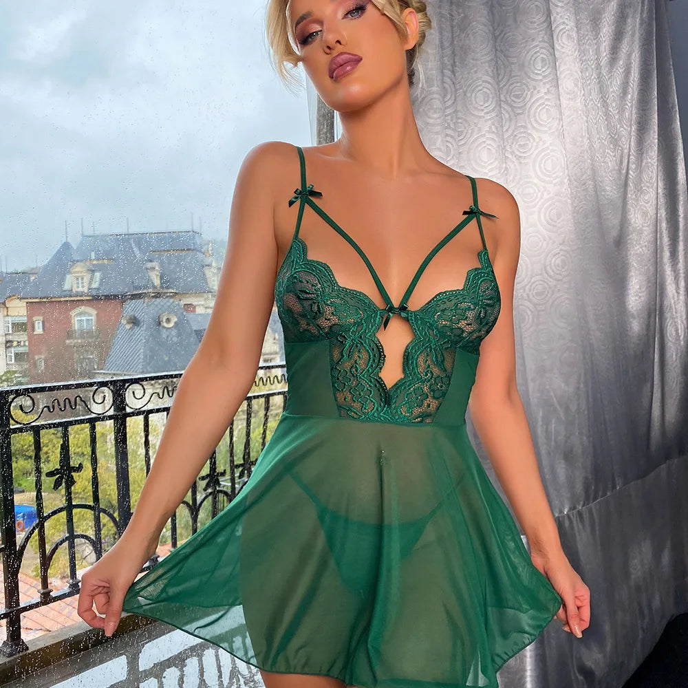 Hot Nightie for Ladies See Through Sleepwear Sexy Pajamas Floral Mesh Nightgowns Outfit Sexy Lace Night Dress Lingerie