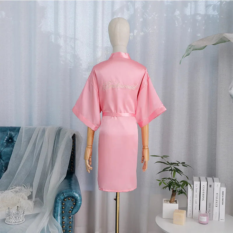 Kimono Robe Bride Bridesmaid Wedding Bathrobe Casual Women Sleepwear Nightgown Embroidery Letter Home Clothing Lingerie