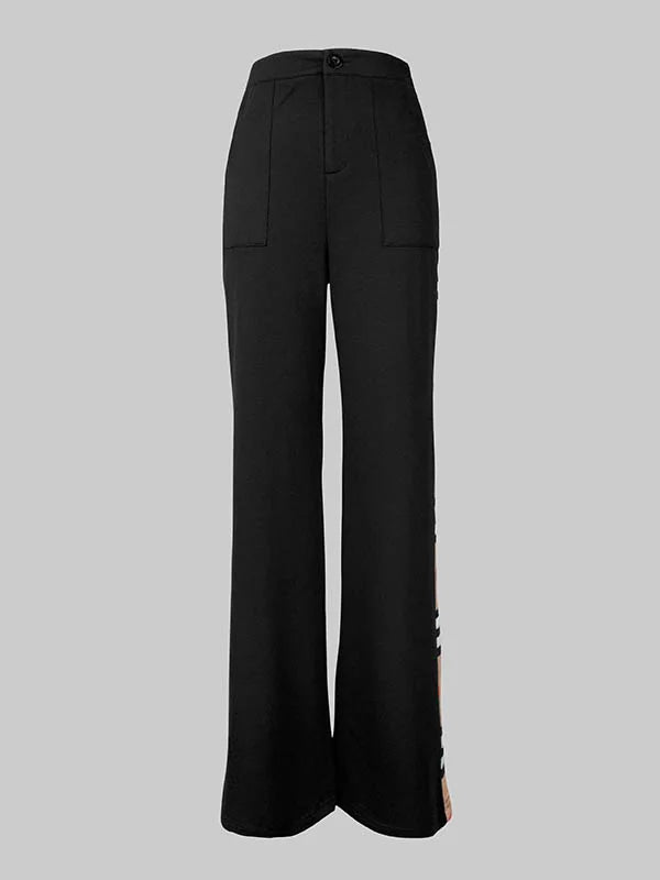 2025 Trousers Sets Women's Two Pieces Set New Spring Elegant Contrast Color High Neck Long Sleeves Wide Leg Pants Suit