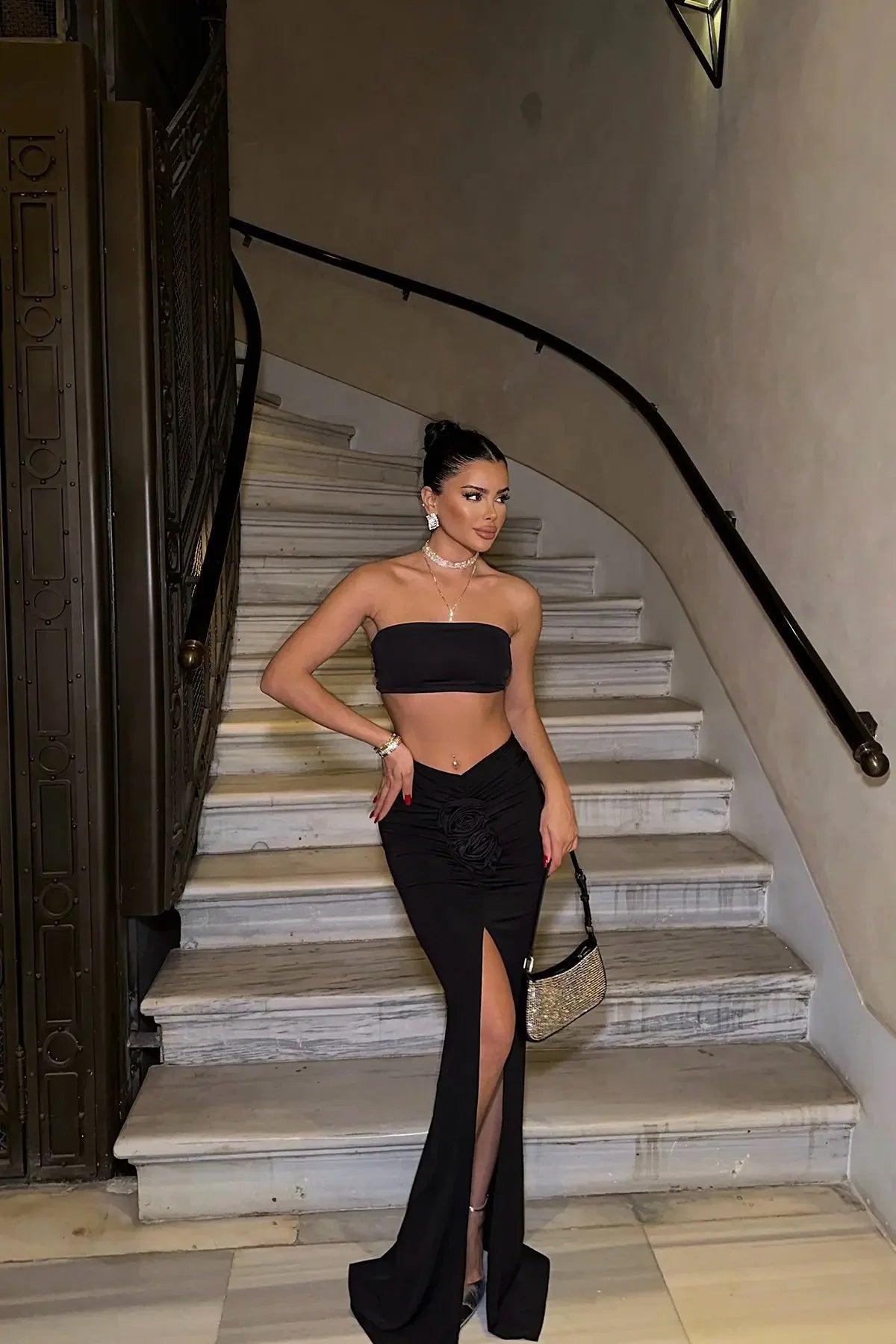 New Summer Fashion Women Skirt Streetwear Solid Skirts Appliques Sexy Split Slim Elegant Female Party Straight High Waist Skirts