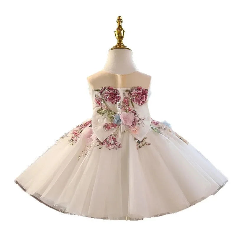 Girls Dress Handmade Floral Sleeveless Princess Gown Wedding Performance Outfit Birthday Flower Kid Dresses Easter Party Clothes
