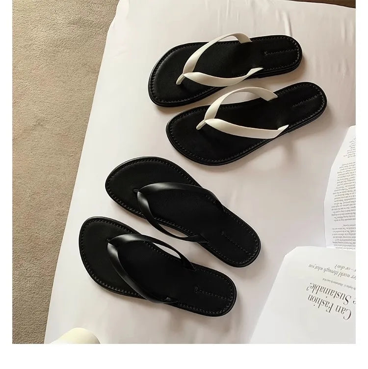 Slippers Casual Low Female Shoes Rubber Flip Flops Slides Luxury 2025 Summer Flat Hawaiian PU Hoof Heels Rome Scandals Fabric Si