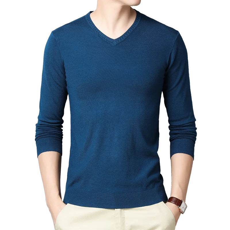 Sweater men's solid color sweater V-neck sweater thin design spring and autumn winter knitted base sweater