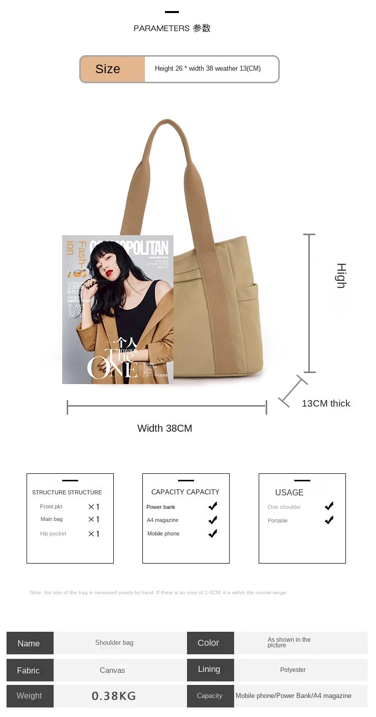 Women's handbag Fashionable Women's Canvas Top-Handle Bag for Daily Commuting and College Style Student Outfit Shoulder Bag
