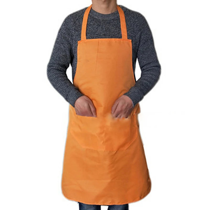 Kitchen Cooking Apron Women Men Solid Color Thicken Household Cleaning Sleeveless Cotton Polyester Apron Cotton Double Pocket