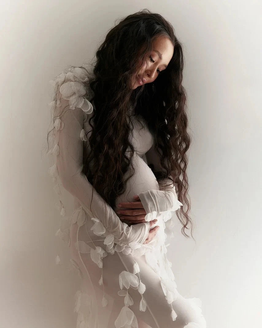 Maternity Dress in Soft Polyester Fabric with Delicate Floral Embellishments for Pregnant Women Comfortable Pregnancy 2025