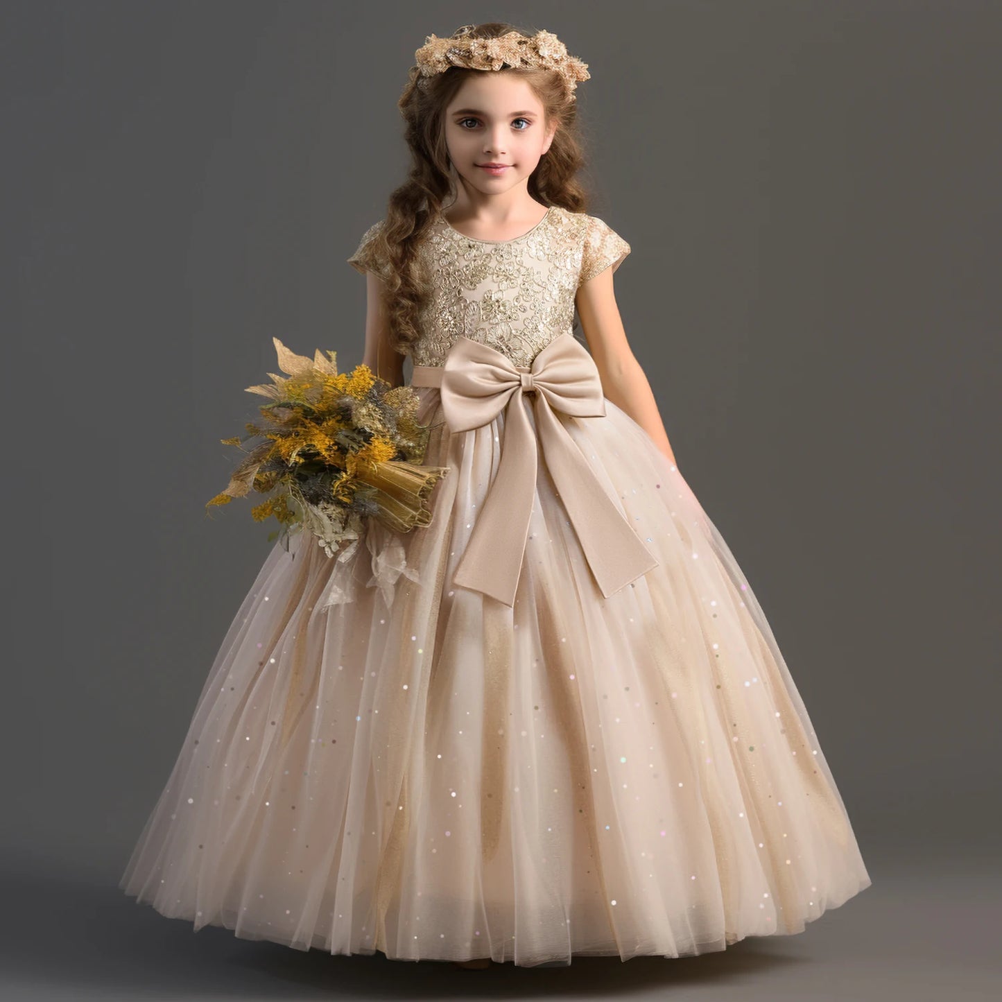 Elegant Teens Girls Dress Lace Princess Pageant Birthday Party First Communion Gowns Bridesmaid Flower Girl Dresses For Wedding
