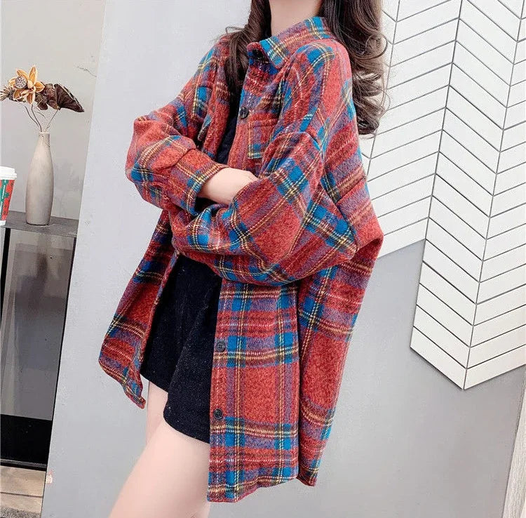 Jacket for Women Check Spring Autumn Vintage Coats Woman 2025 Trend Luxury Long Sleeve Casual Clothing Promotion Youthful Offer
