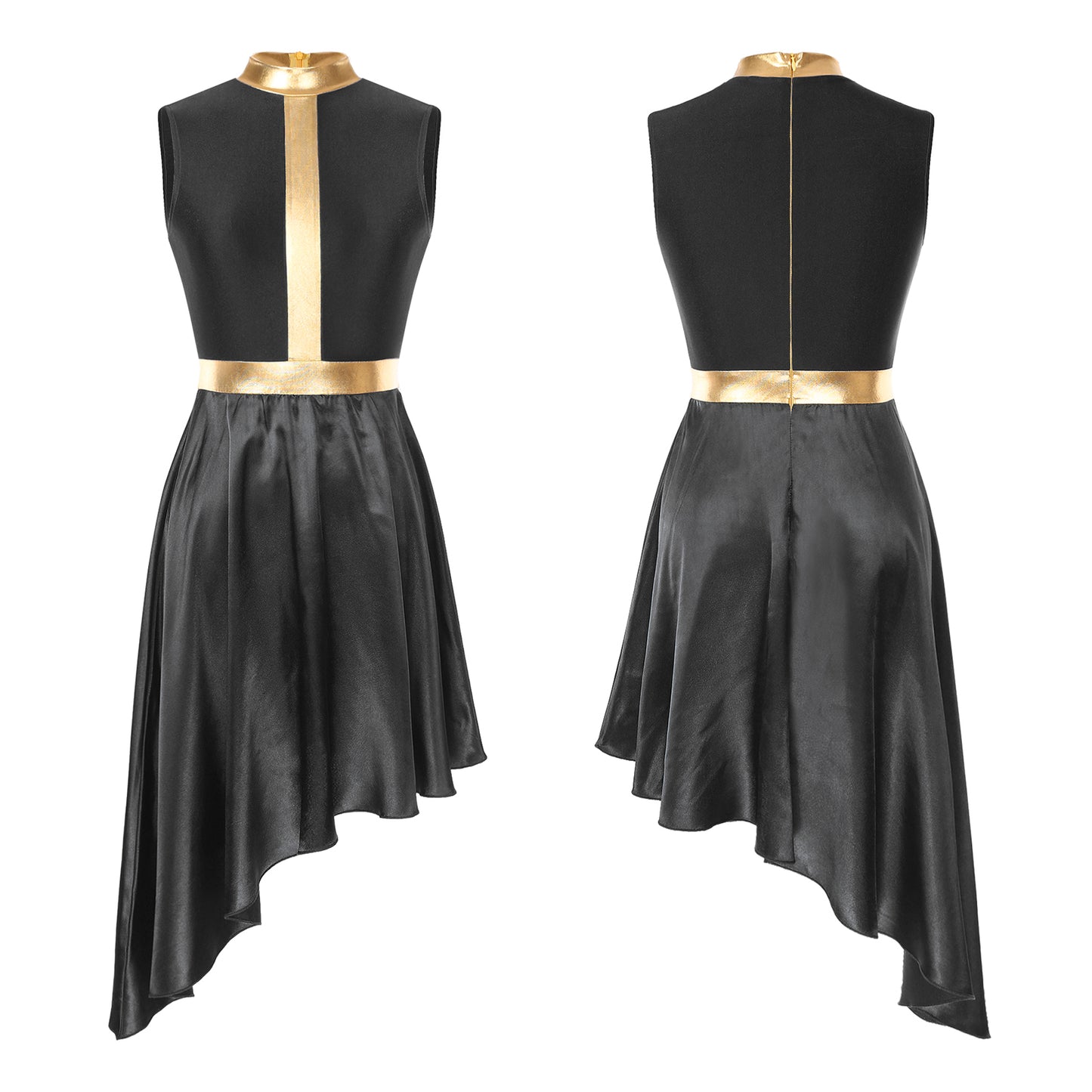 Womens Lyrical Dance Dress Ballroom Dancing Church Choir Stage Performance Costume Sleeveless Asymmetrical Hem Dresses Dancewear