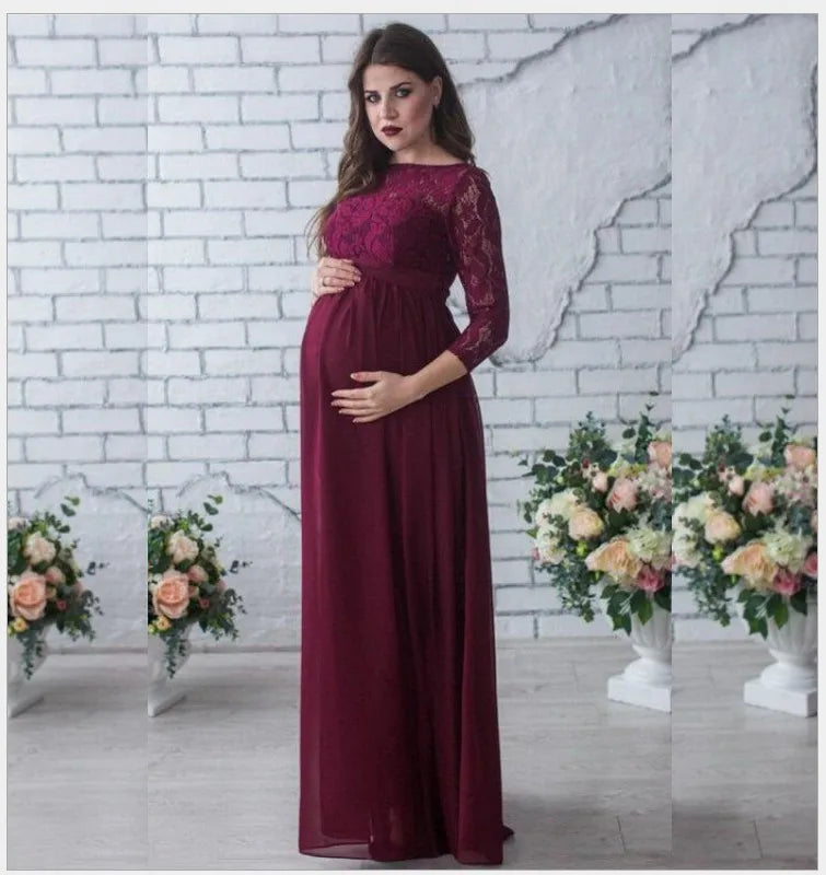 Maternity Dresses Photoshoot Lace Long Sleeve Dress For Pregnant Women Maternity Dress Baby Shower Dress For Evening Party Gown