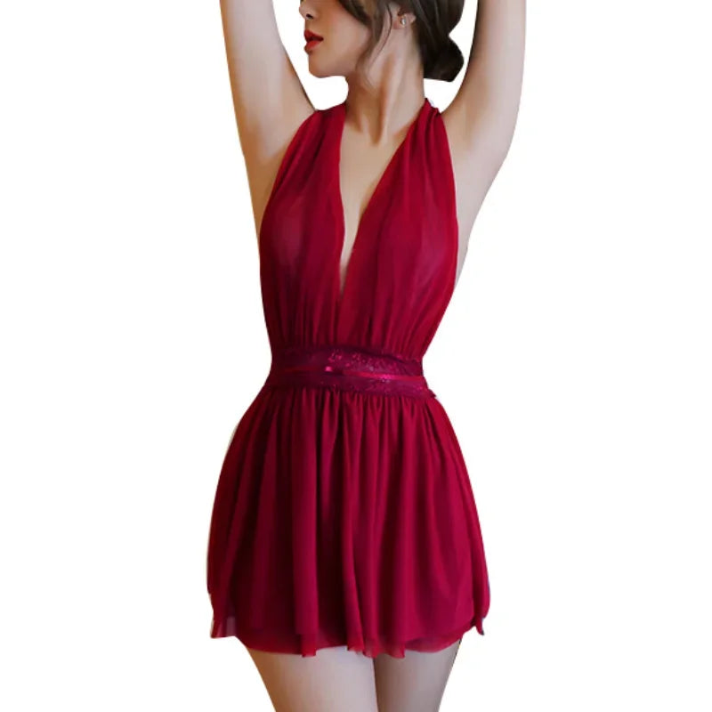 Sexy Nightie Women Suspender Nightdress Backless Split Night Dress Lingerie Nightgown Sleep Tops Satin Pajamas