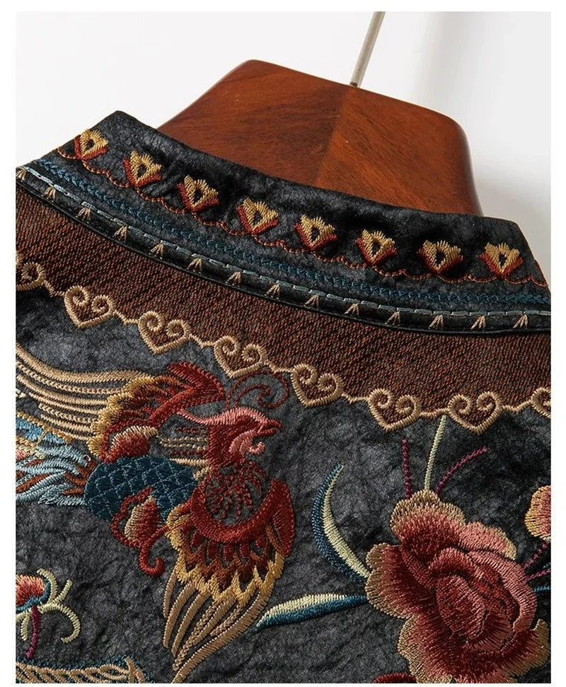 New Outerwear Women's Jackets National Wind Chinese Style Stand Collar Heavy Industry Embroidery Vest new Buckle vest retro top
