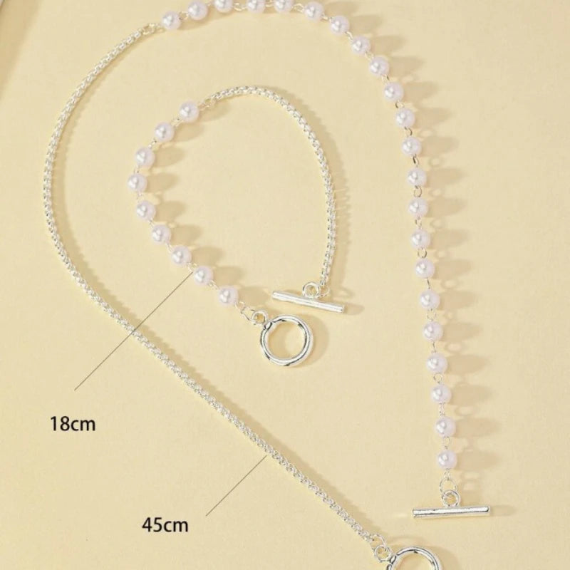 Stainless Steel Jewelry Set Fashion Elegant Design Splicing Pearl Chain Light Luxury Pendant Jewelry Set for Women Бижутерия