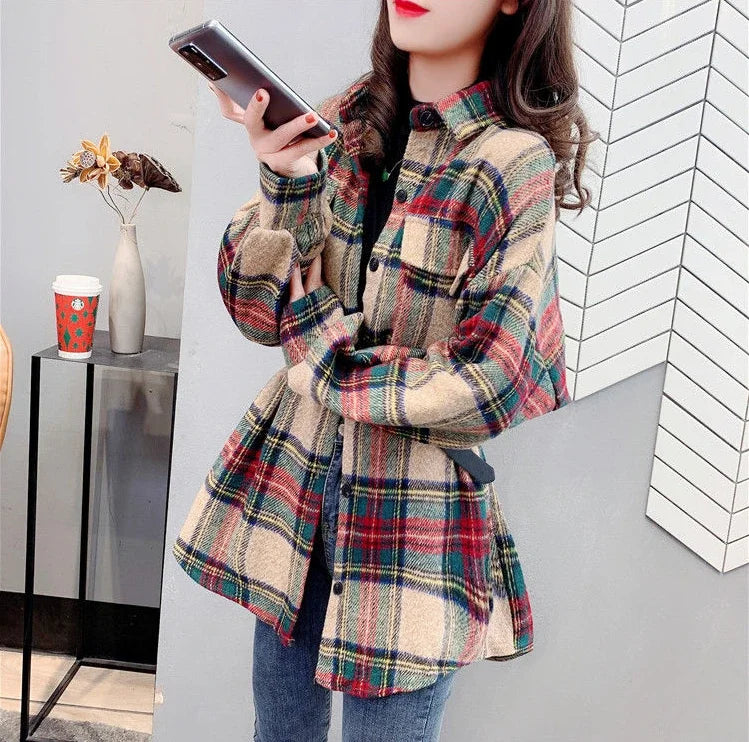 Jacket for Women Check Spring Autumn Vintage Coats Woman 2025 Trend Luxury Long Sleeve Casual Clothing Promotion Youthful Offer