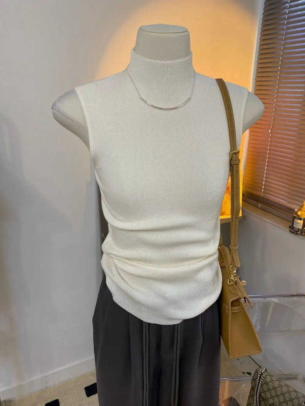 Sweater Vests Women Simple Half High Collar Fashion Autumn Basic Slim Sleeveless Sweaters All-match Ulzzang Leisure Knitting Ins